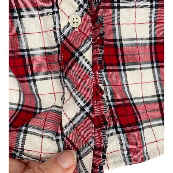 Talbots Red & White Plaid Button Shirt Shimmer Holiday Ruffle Trim Size 1X - Picture 5 of 8